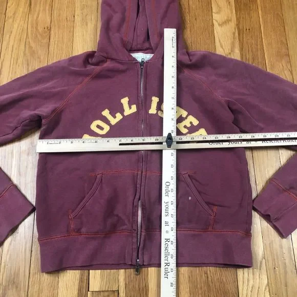 Hollister Hoodie Womens Medium Red Long Sleeve Full Zip Cotton Logo Sweatshirt - Picture 3 of 5